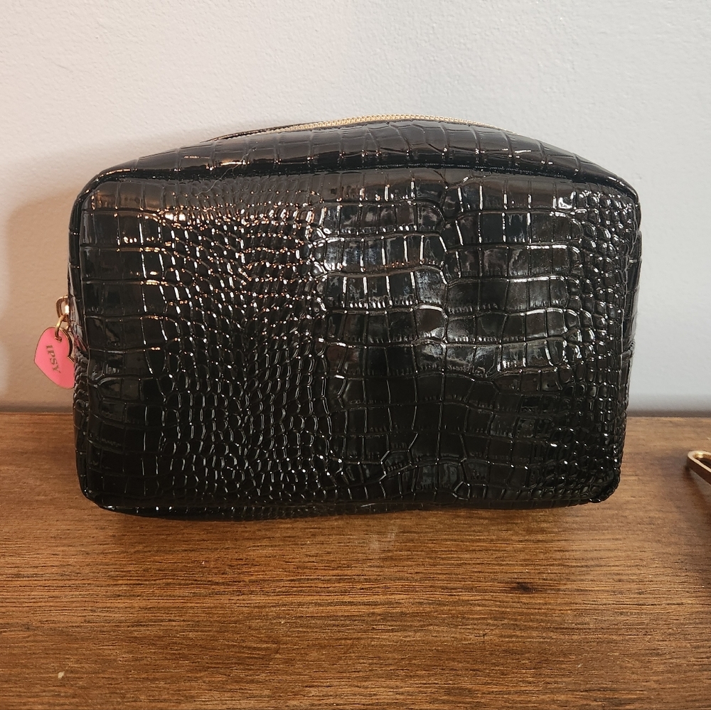 Ipsy Black Faux Croc Makeup Bag Brand New